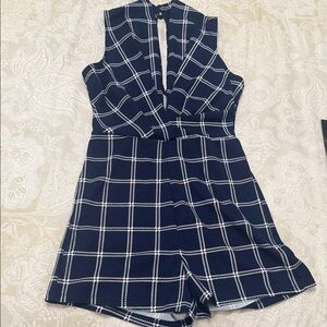 Fashion Nova Navy and White Windowpane Sleeveless Mini Dress